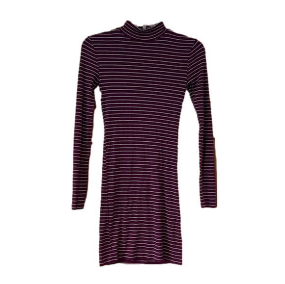 Striped Mock Turtleneck Fitted Dress - Picture 1 of 4